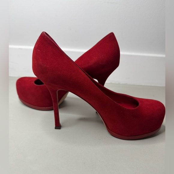 Saint Laurent Red/Coral Suede Tribtoo Platform Pumps – Size 39 - Picture 13 of 17